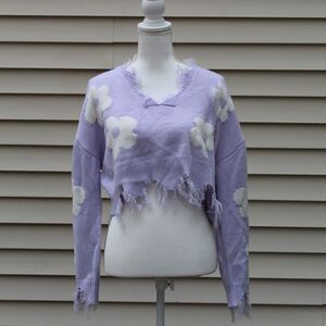 Just Polly Bloom Lavender Long Sleeves Cropped Sweater